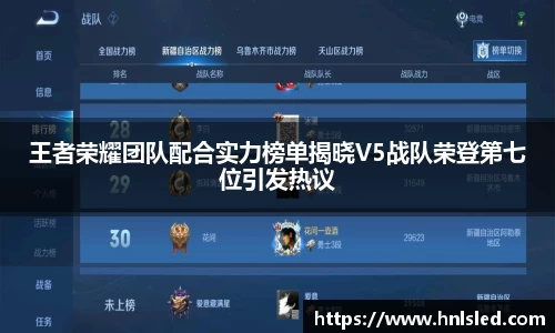 王者荣耀团队配合实力榜单揭晓V5战队荣登第七位引发热议